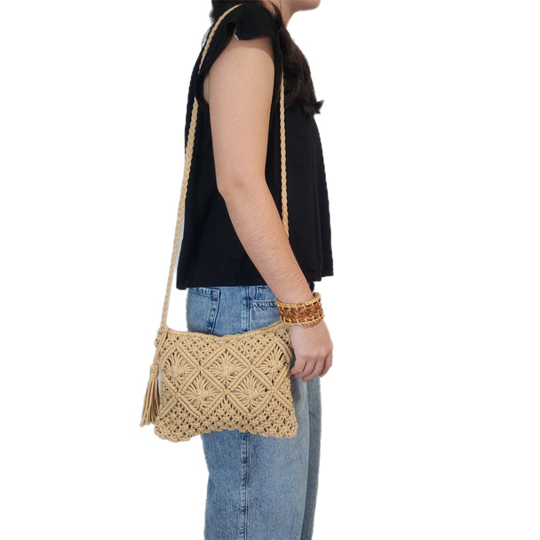 Natty Crochet Crossbody Camel Bag
