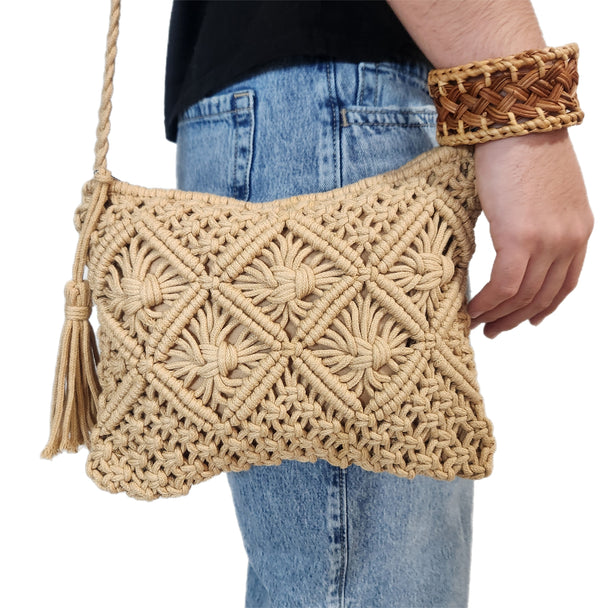 Natty Crochet Crossbody Camel Bag