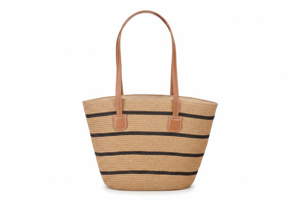 Khaki Straw Tote