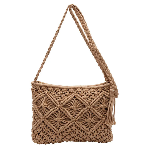 Natty Crochet Crossbody Camel Bag