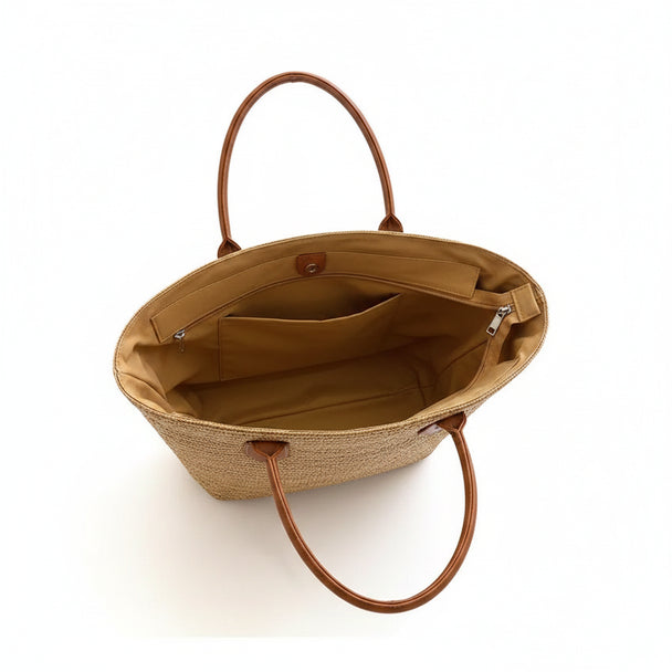 Khaki Straw Tote