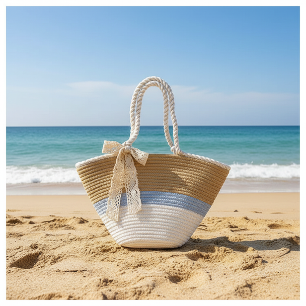 Isla Sky Tote Bag on a beach