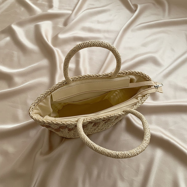 Kamala Beige Bucket Straw Handbag