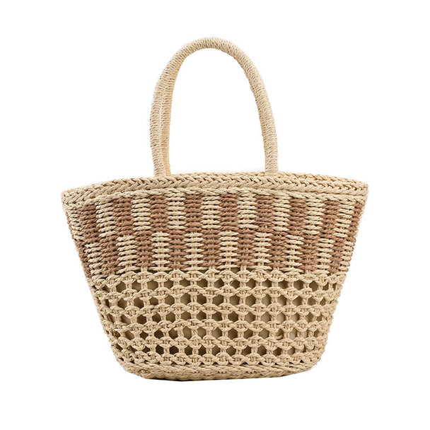 Kamala Beige Bucket Straw Handbag